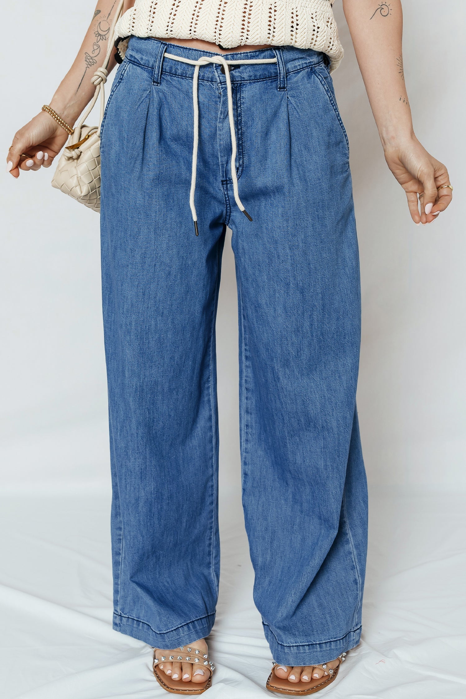Wide Leg Dusk Lace-up Pull On Jeans