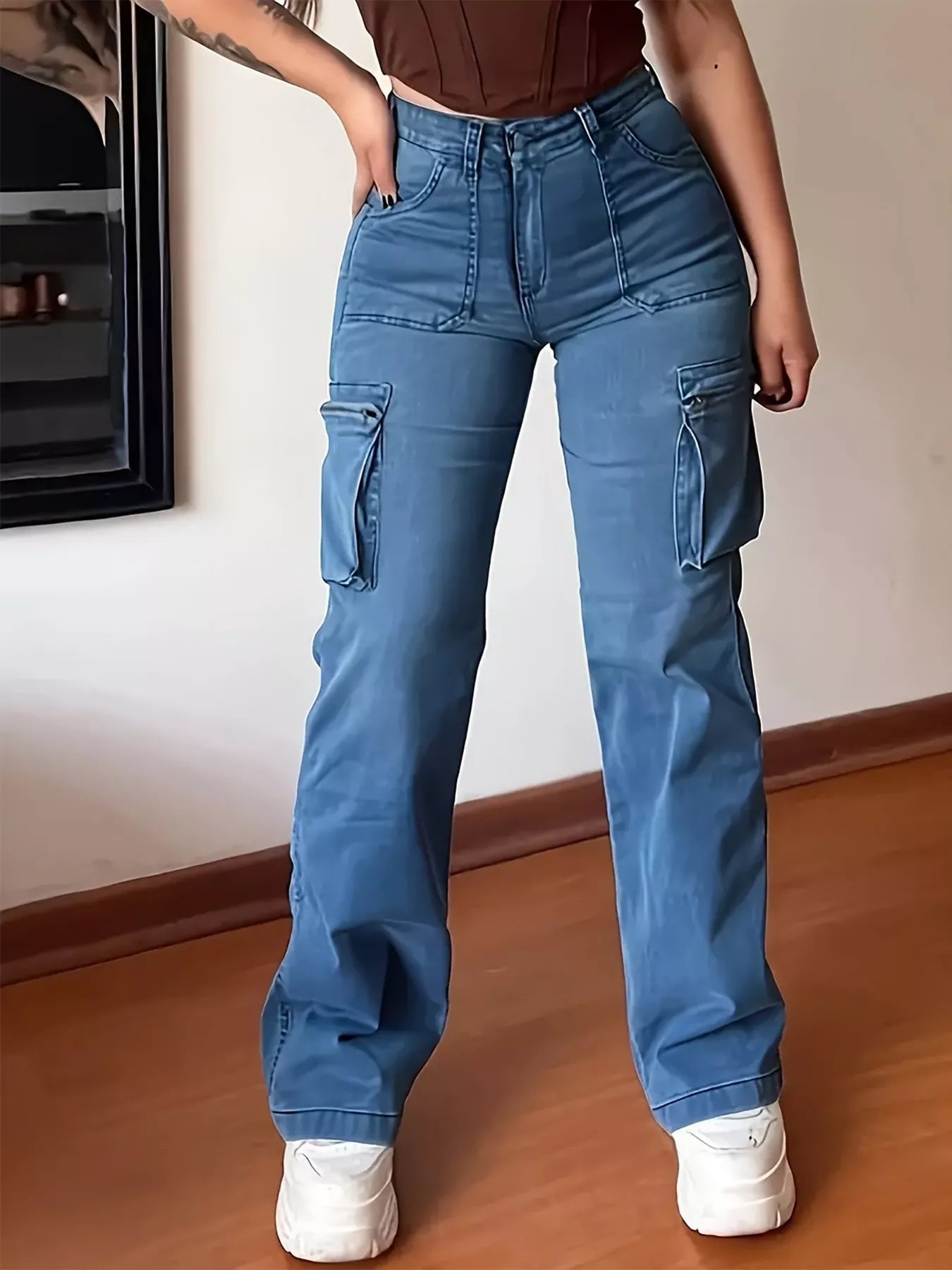 Plus Size High Waisted Cargo Jeans Jeans