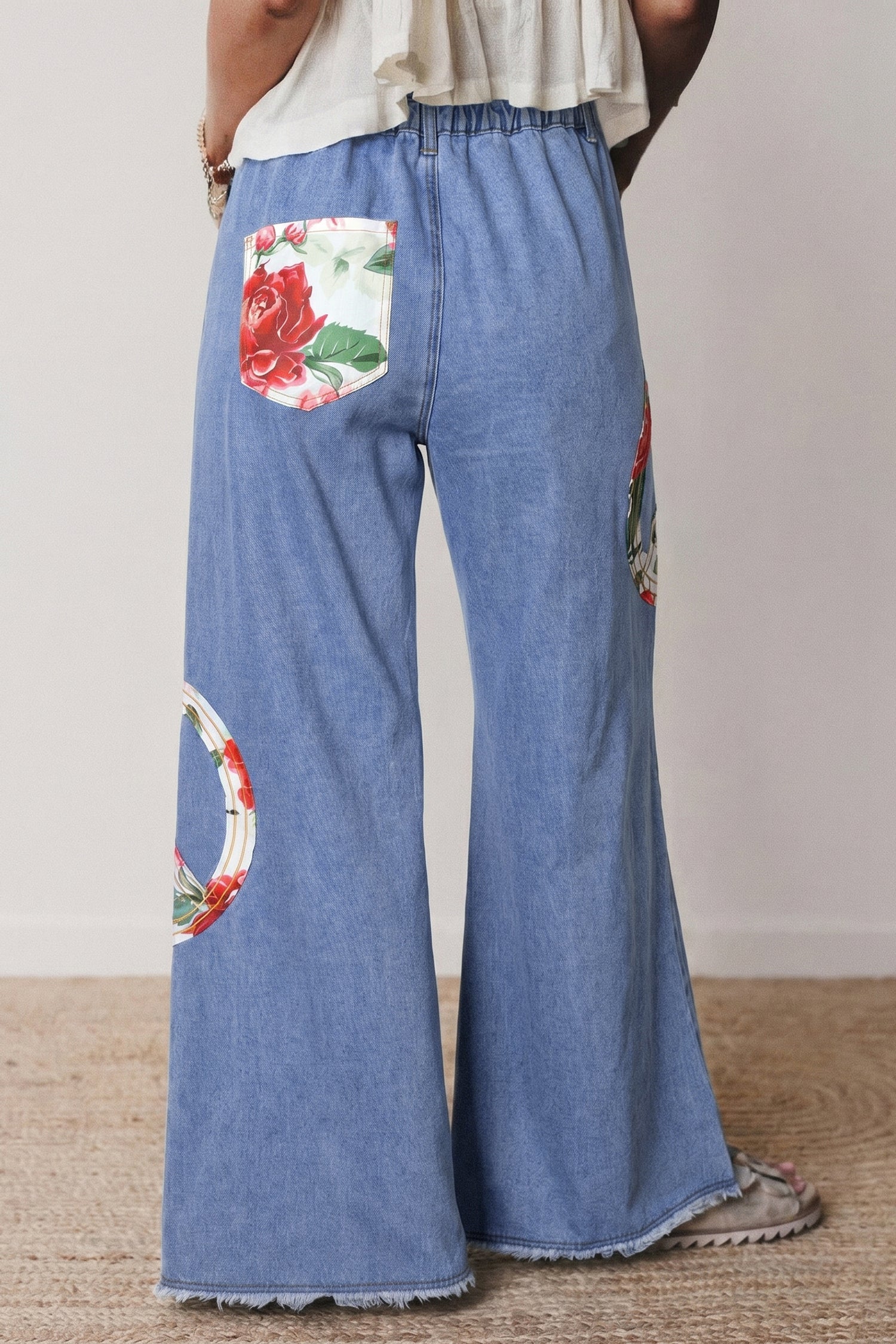 Wide Leg Embroidered Floral Myosotis Peace Jeans