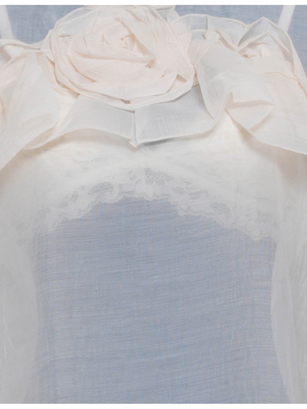 Chic D Irregular Ruffle Sheer Stand Neck Blouse