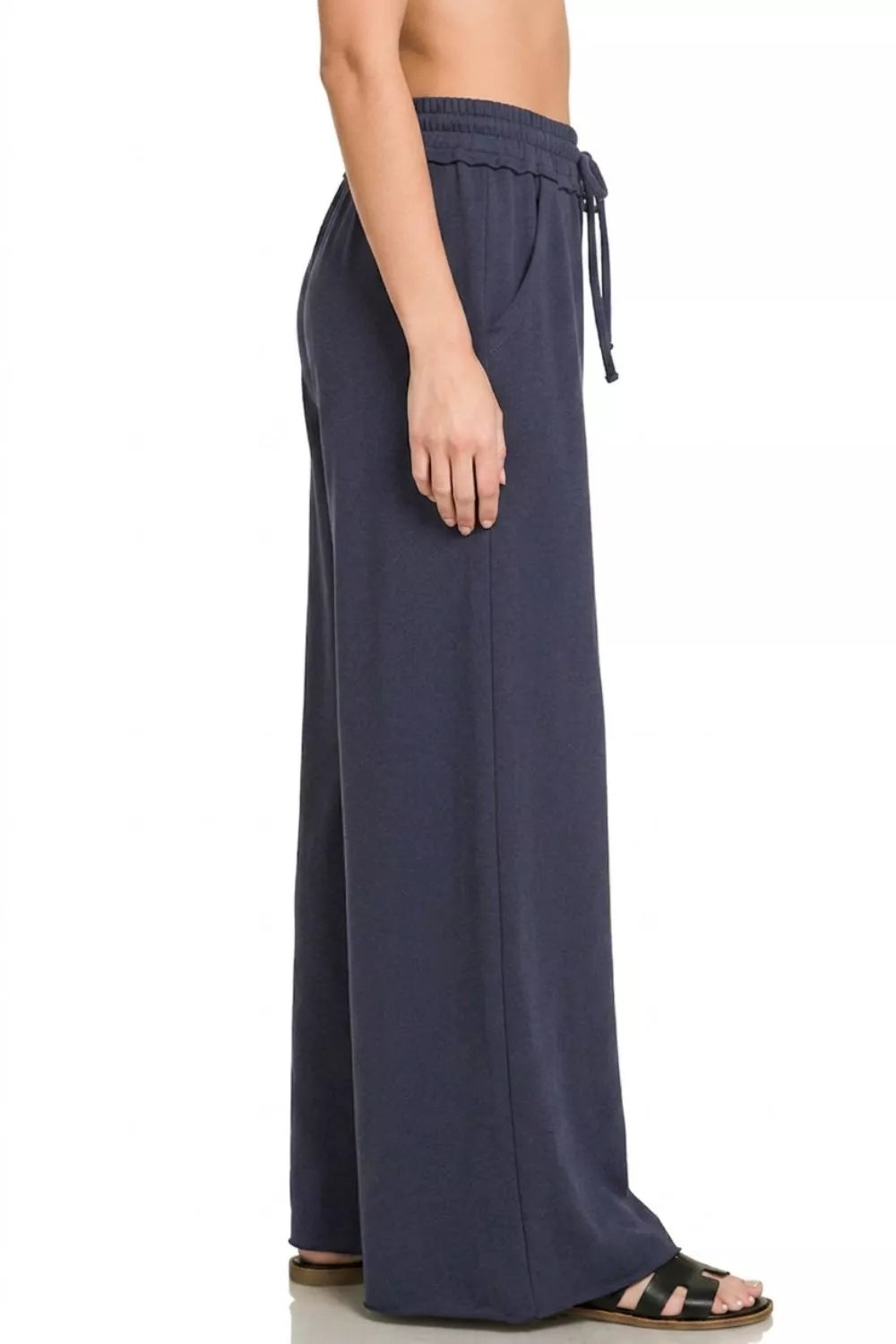 Drawstring French Terry Wide Leg Sweatpants Apparel