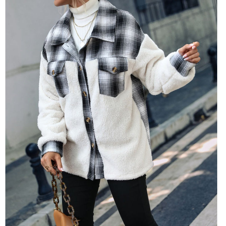 Casual Plaid Collared Neck Button Down Jacket