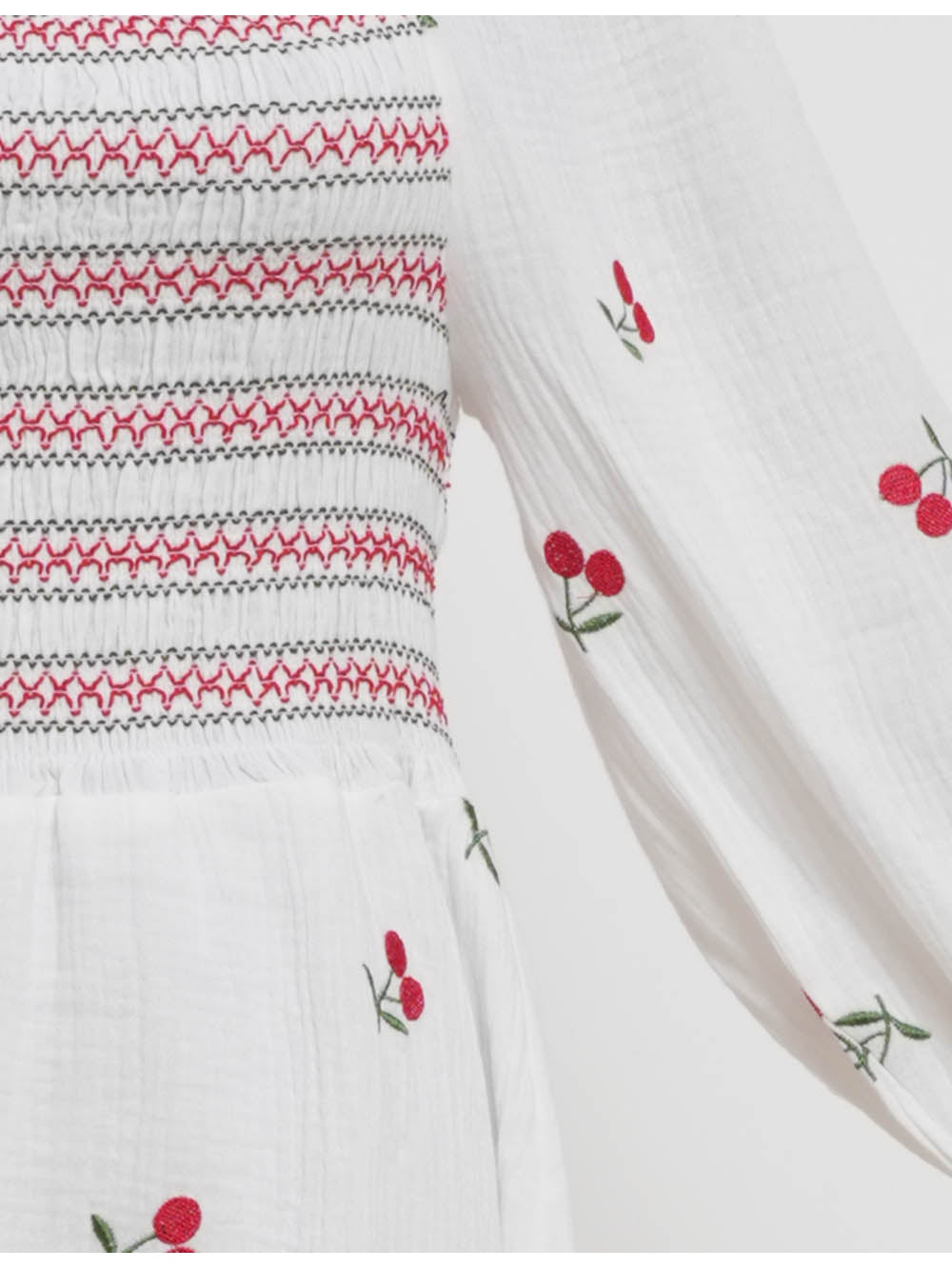 Cherry Embroidery Square Neck Puff Sleeves Mini Dress