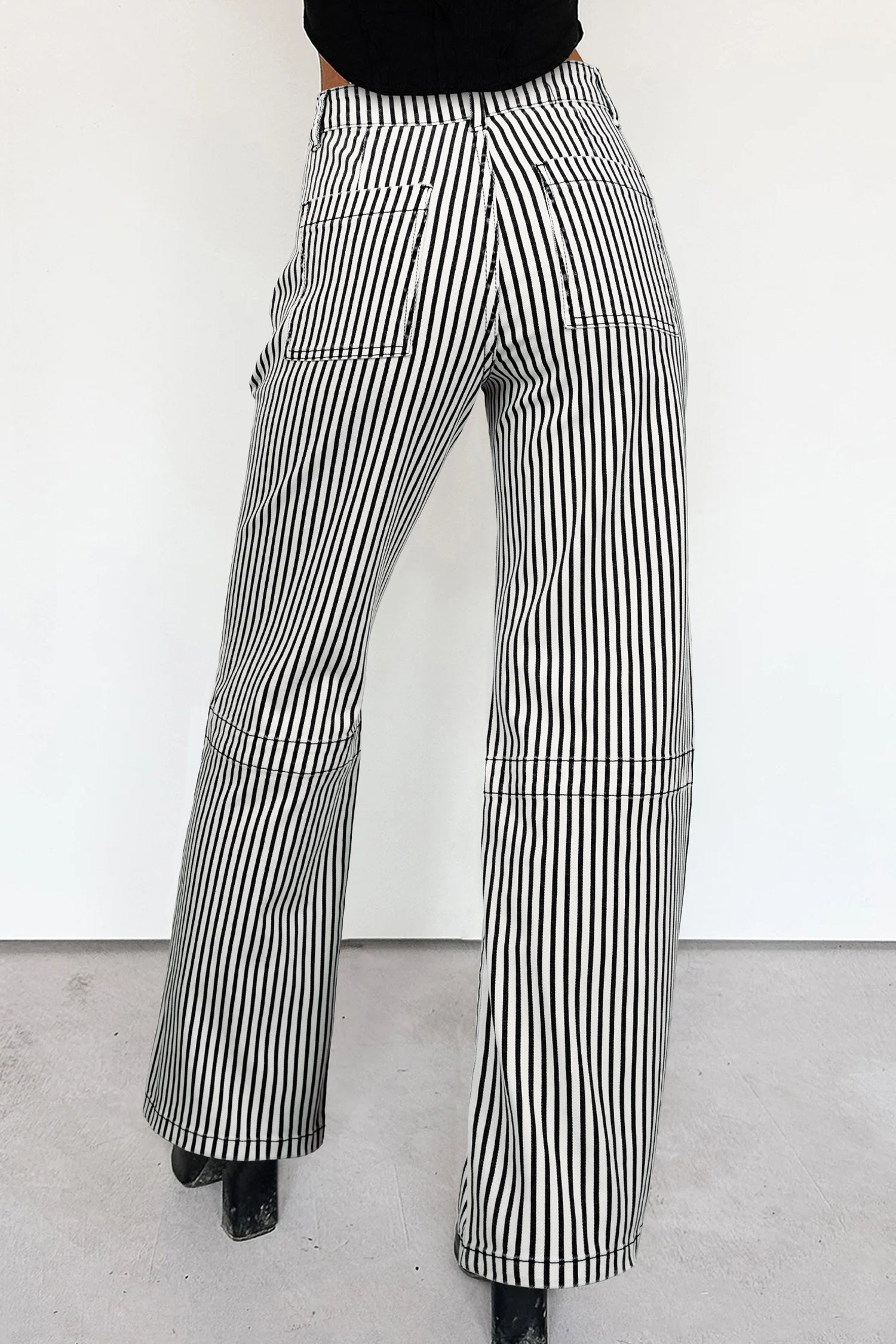High Waist Patch Pocket Stripe Shift Jeans