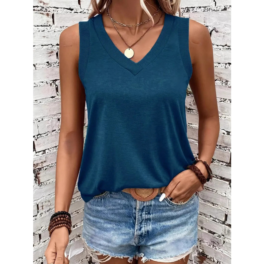 Breathable V Neck Ribbed Band Tank Top
