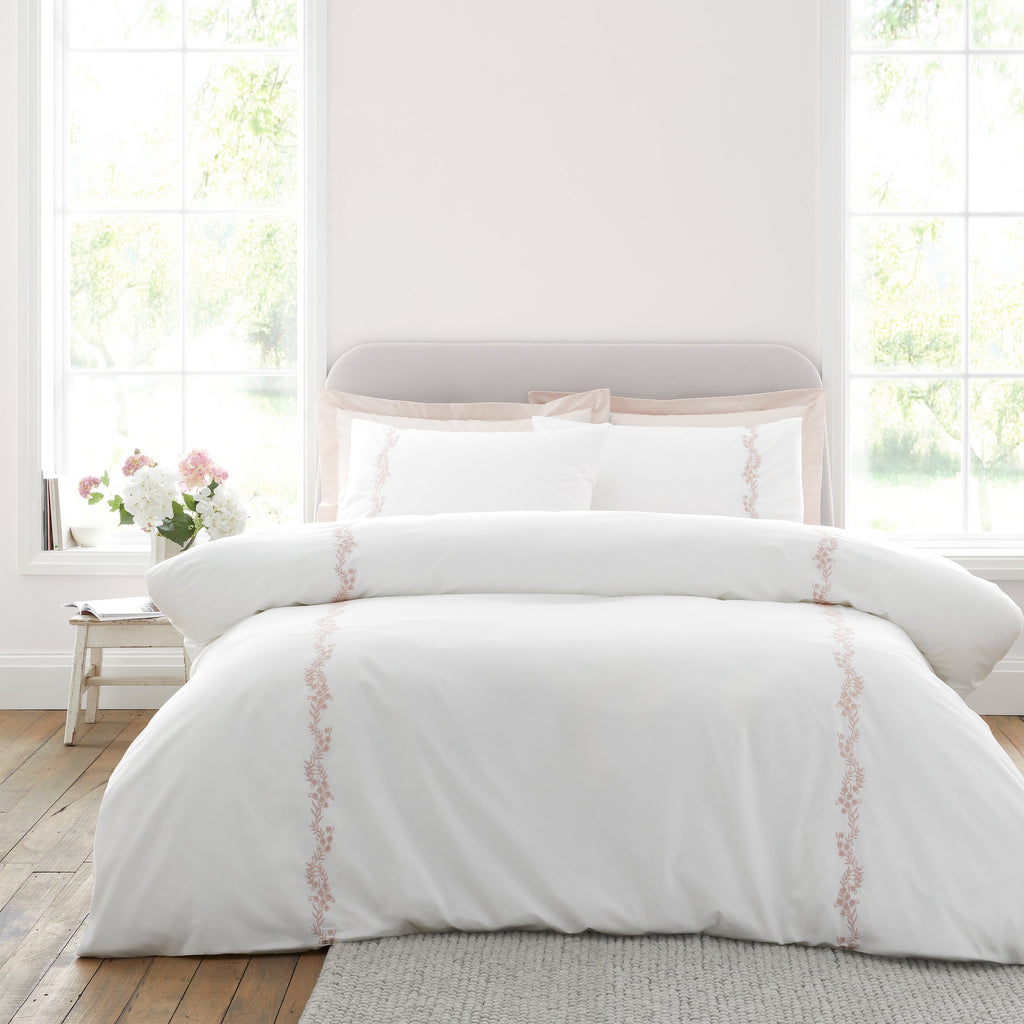 Calm Bedroom Embroidered Floral Cotton Duvet Cover Set