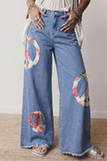 Wide Leg Embroidered Floral Myosotis Peace Jeans