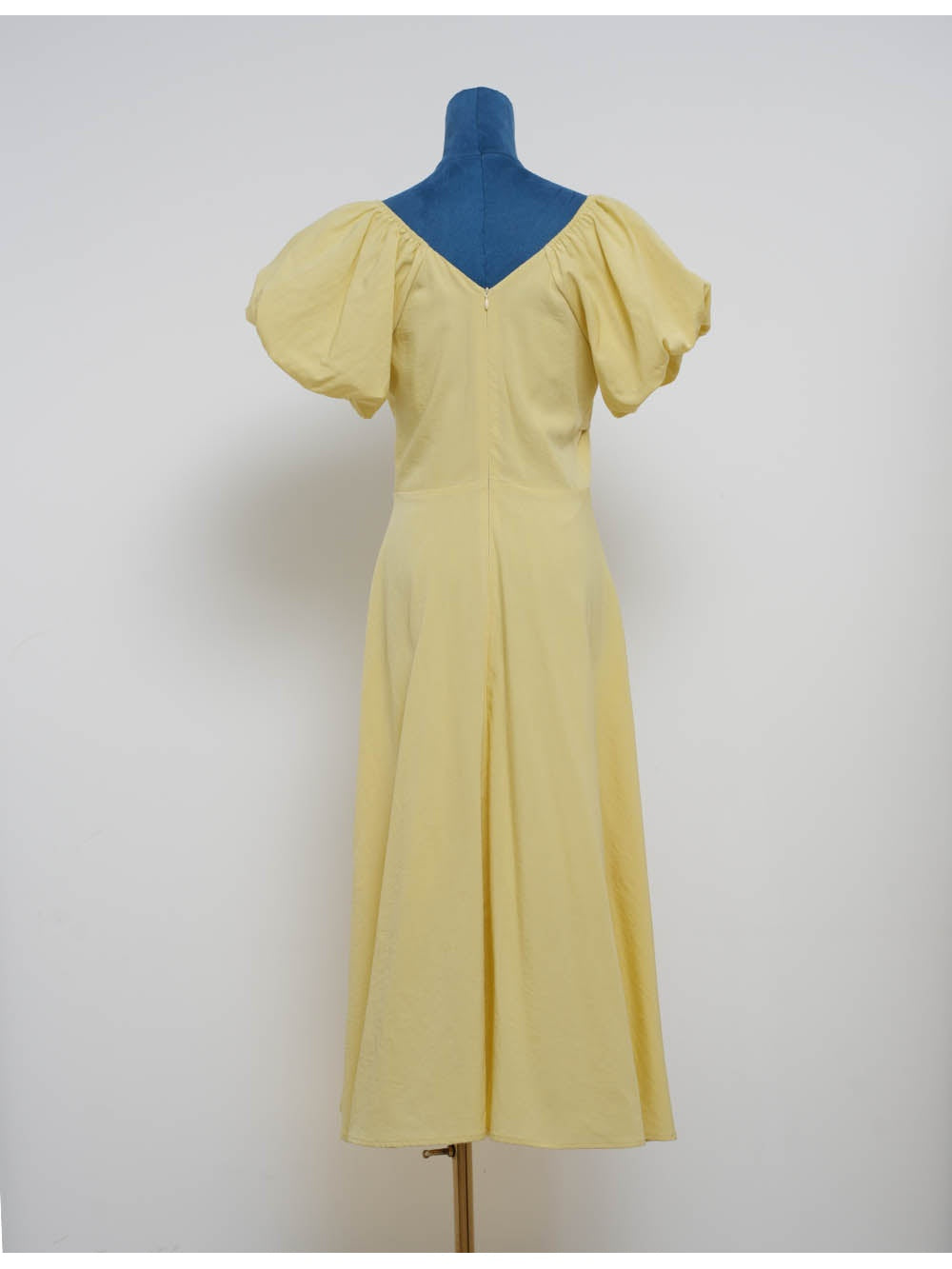 Chic Bow Neck Puff Sleeves Solid Color Midi Dress