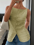 Textured Button Front Tank