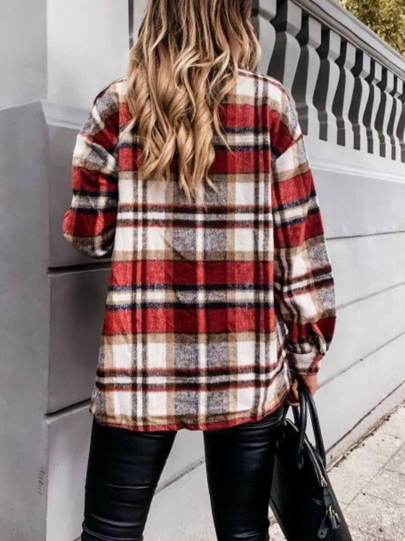 Plaid Button Down Long Sleeve Shacket Jacket