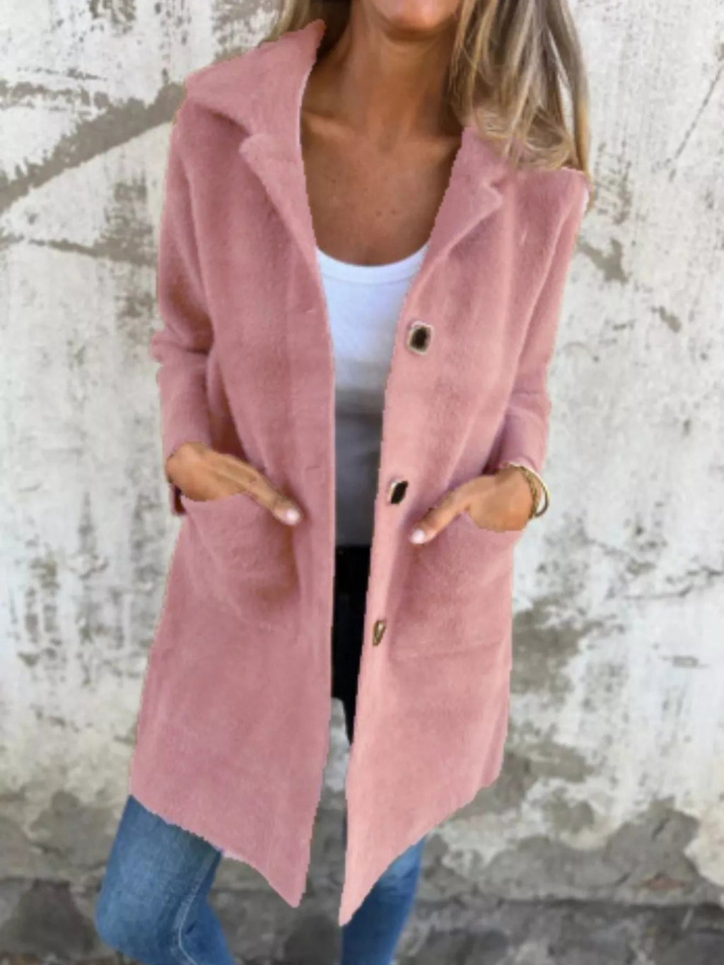 Full Size Button Down Long Sleeve Longline Coat Plus Size Jacket