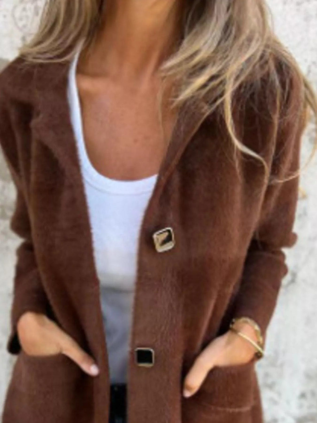 Full Size Button Down Long Sleeve Longline Coat Plus Size Jacket