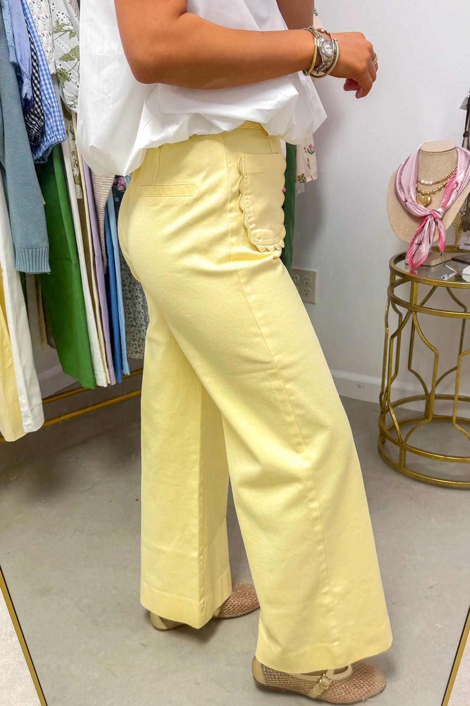 Patch Pocket Solid Scalloped Shift Jeans