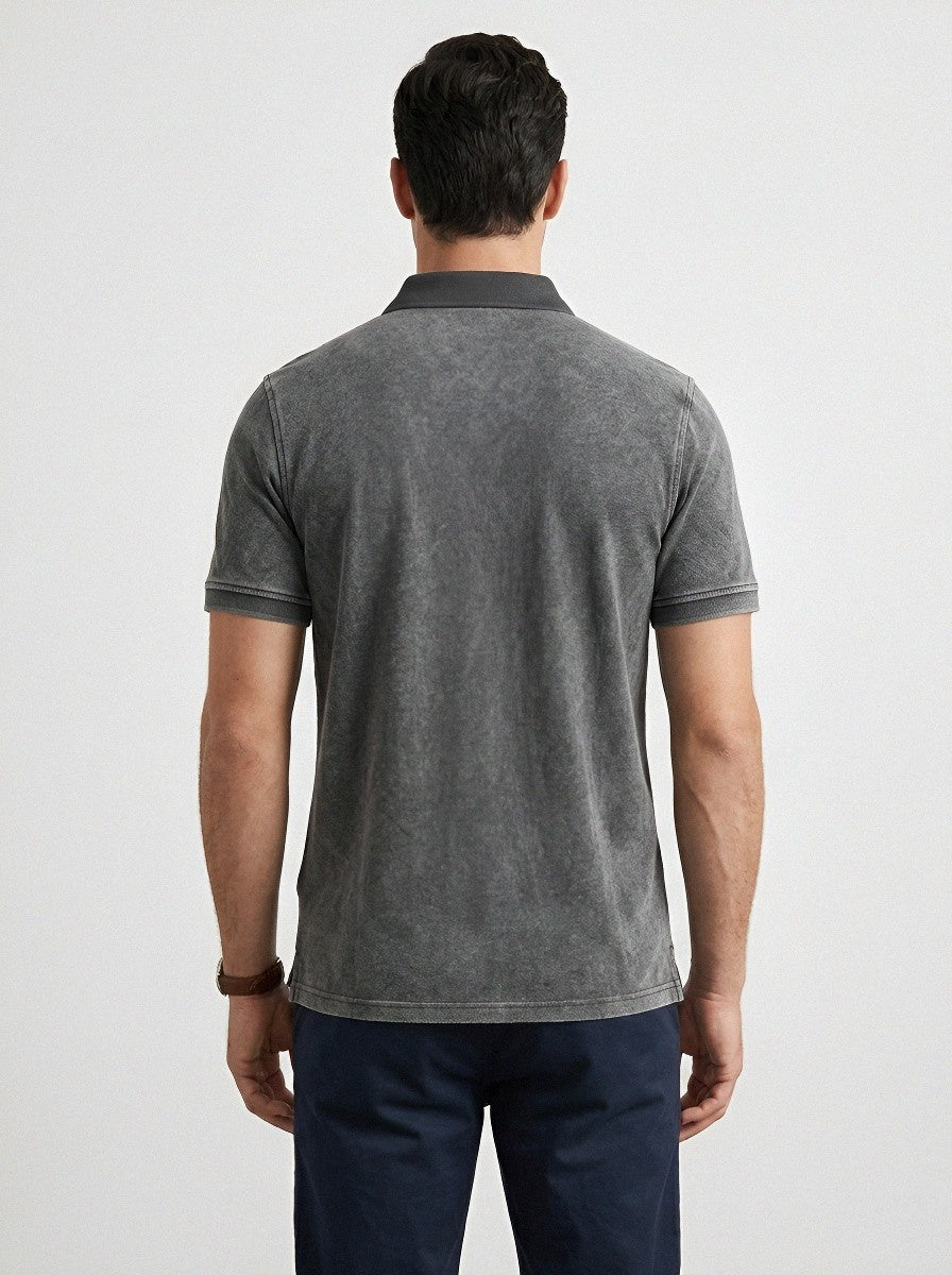 Men's Vintage Washed Charcoal Pocket Polo Shirt