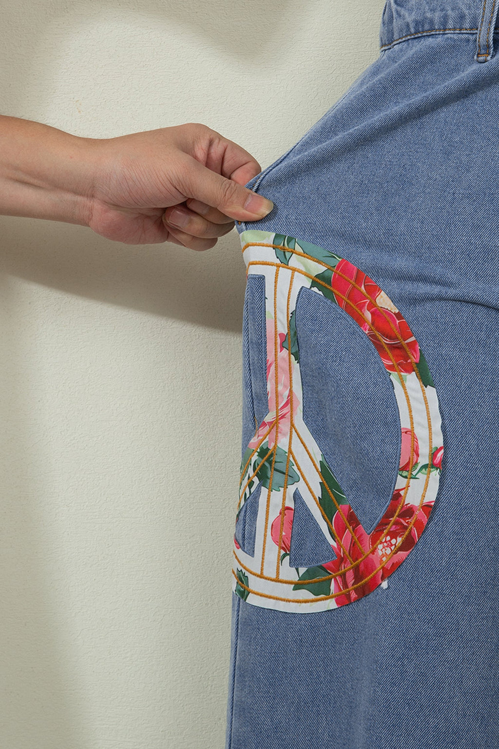 Wide Leg Embroidered Floral Myosotis Peace Jeans