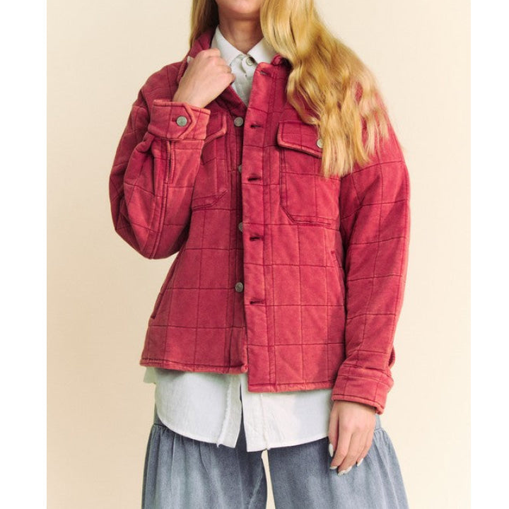 Quilted Button Down Shacket with Chest Pockets Jacket