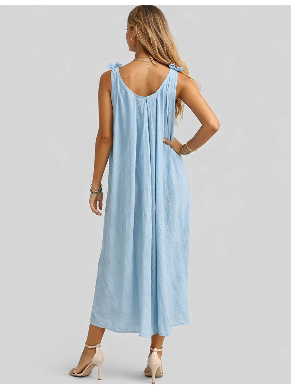 D Beaded Round Neck Sleeveless Maxi Dress