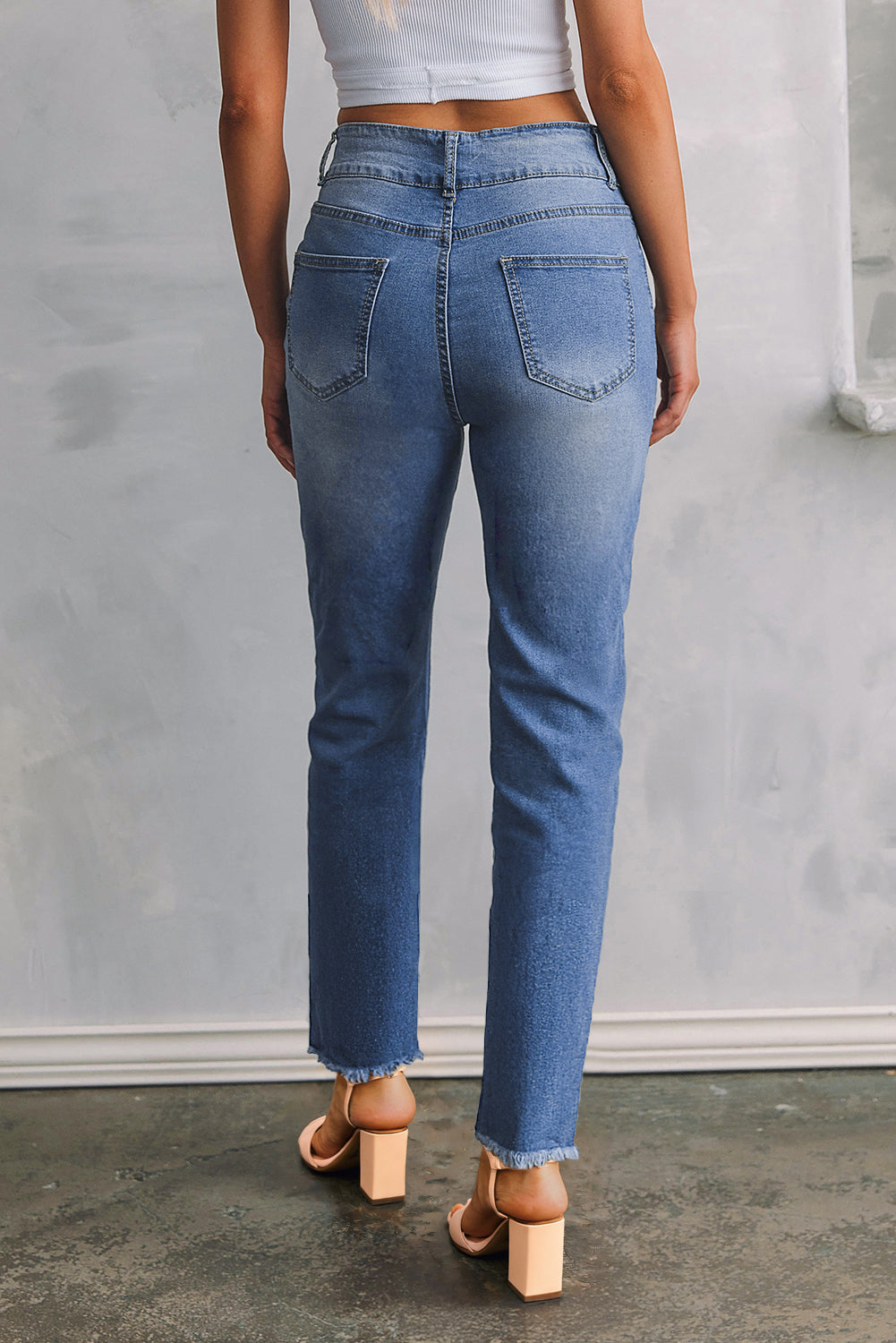 Slim Raw Hem Button Double Fit Jeans