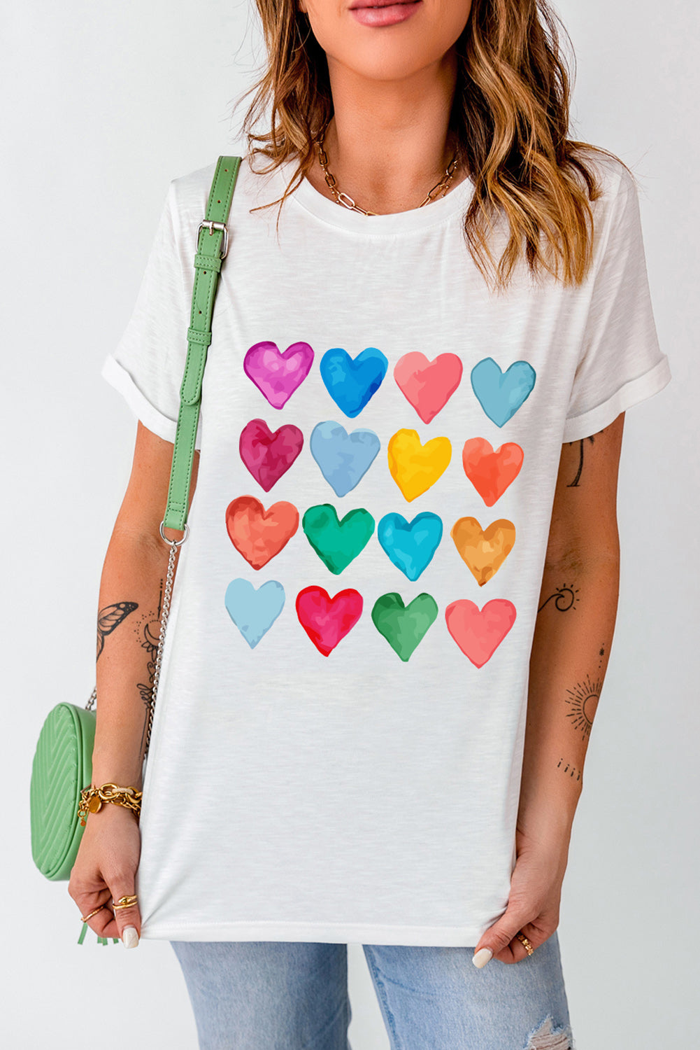 White Colorful Heart Shaped Print