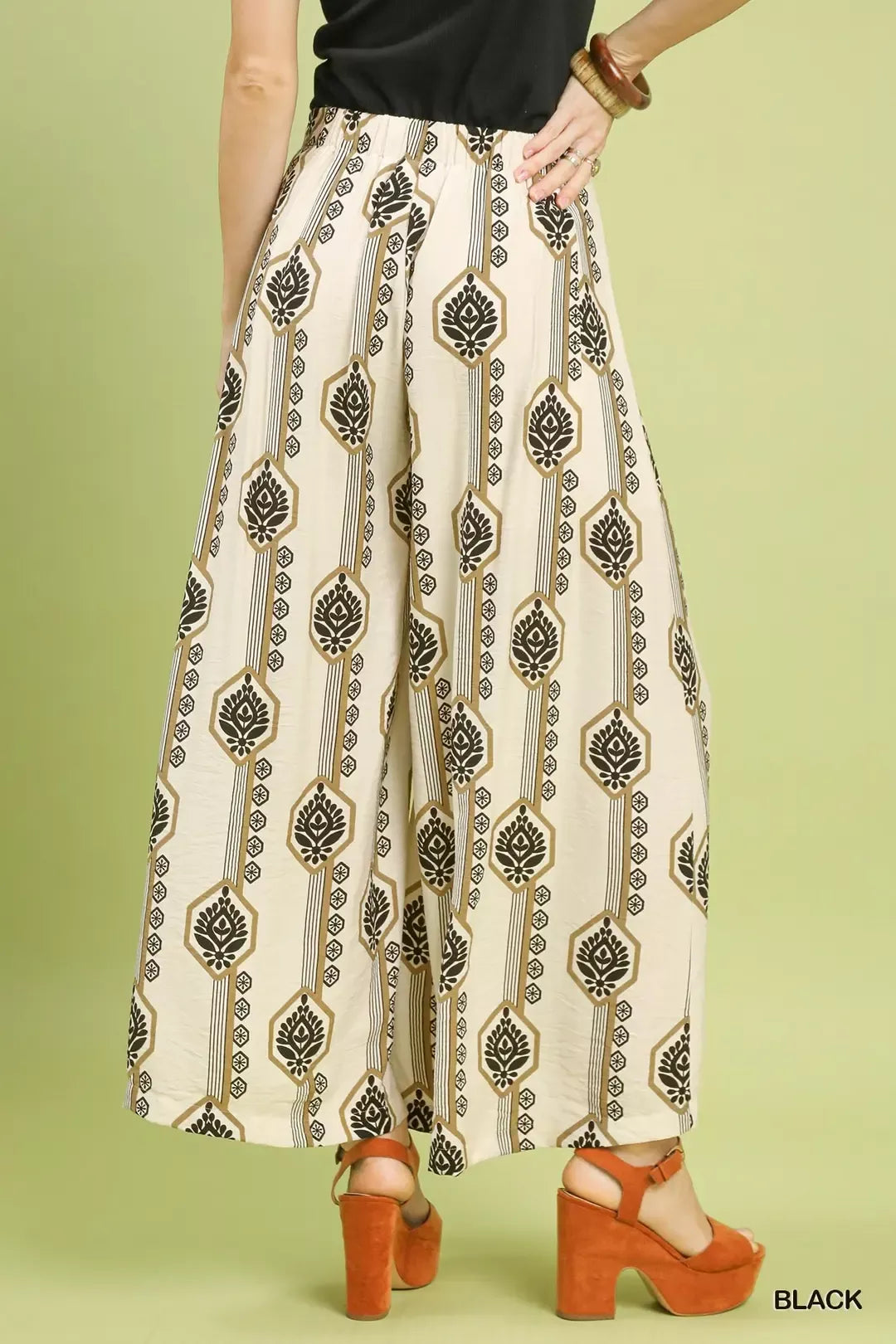 Classic Geometric Boho Print Wide Leg Pants