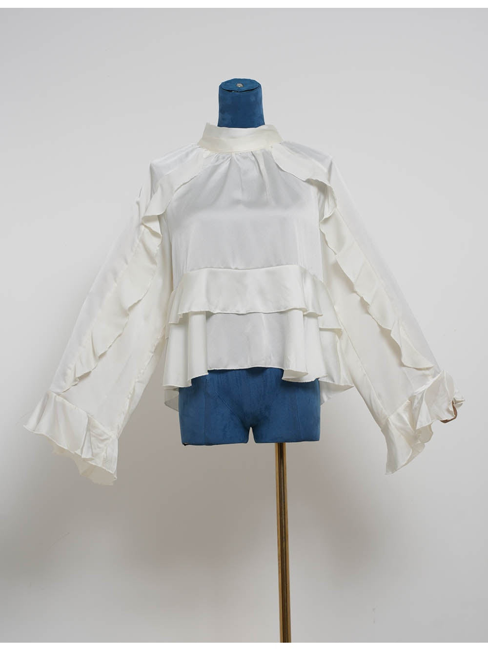 Chic Ruffle Stand Neck Long Sleeves Blouse