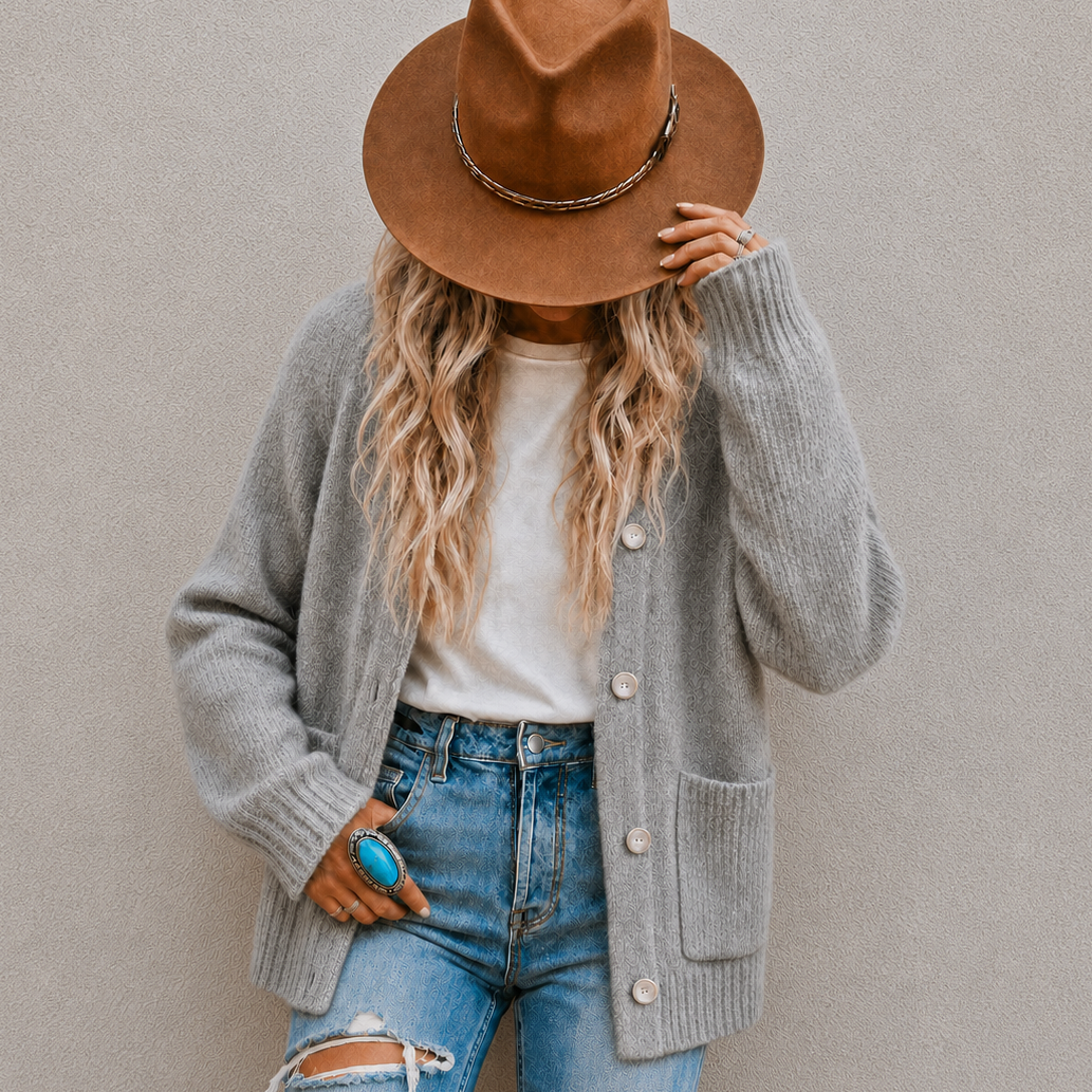 Everyday Pocketed Button Front Oversized Cardigan