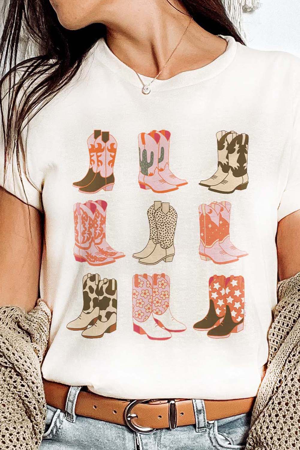 White Western Cowboy Boots Print