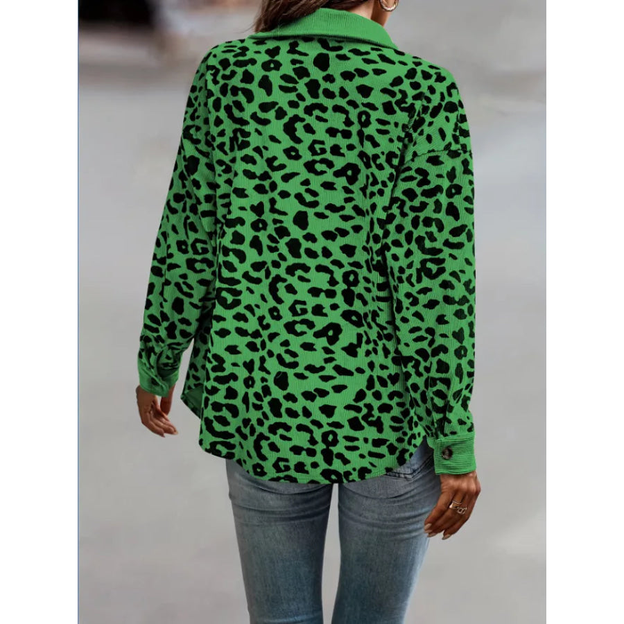 Full Size Leopard Print Button Down Jacket Plus Size