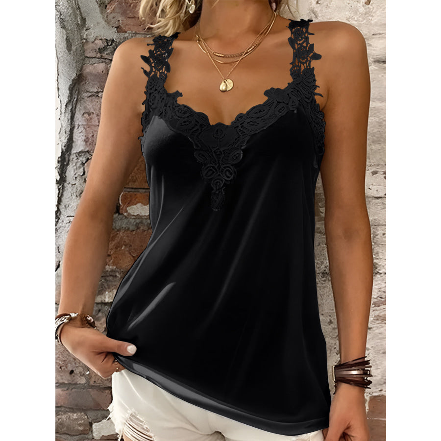 Full Size Lace Detail V Neck Tank