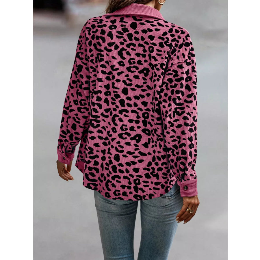 Full Size Leopard Print Button Down Jacket Plus Size