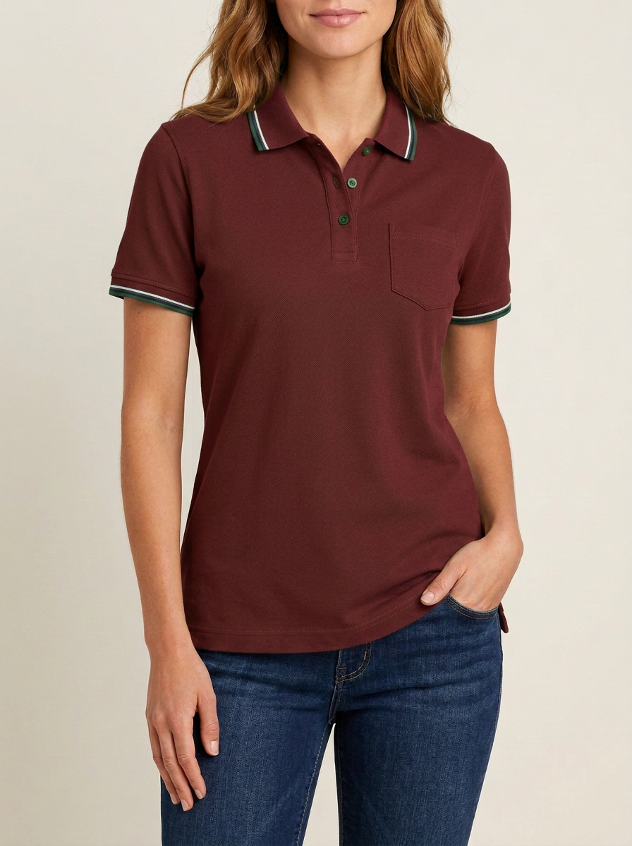 Women's Everyday Pocket Tipped-Collar Collared Polo Shirt