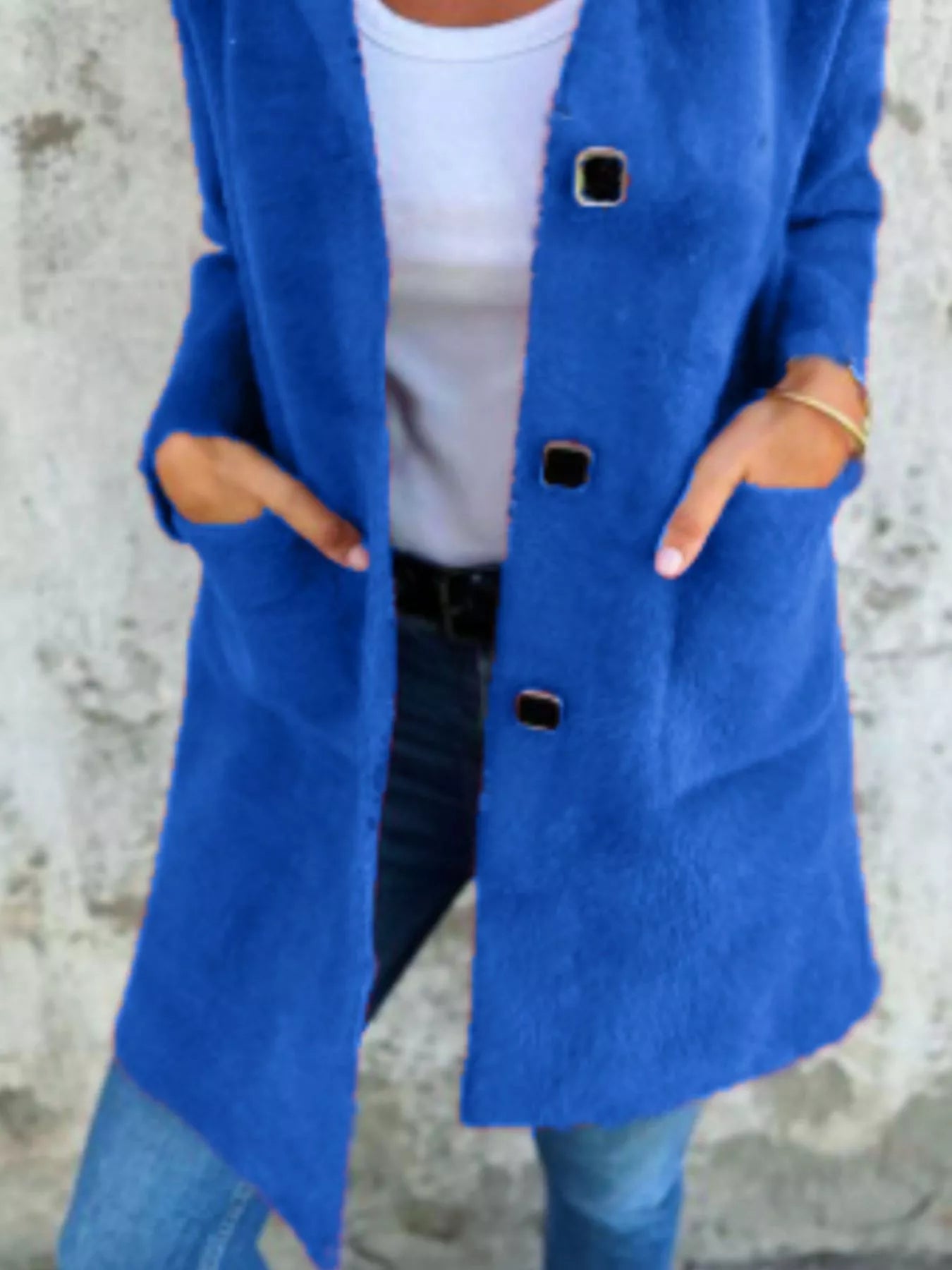Full Size Button Down Long Sleeve Longline Coat Plus Size Jacket