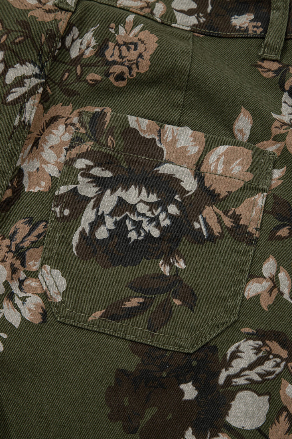 Raw Hem Patch Pocket Floral Print Jeans
