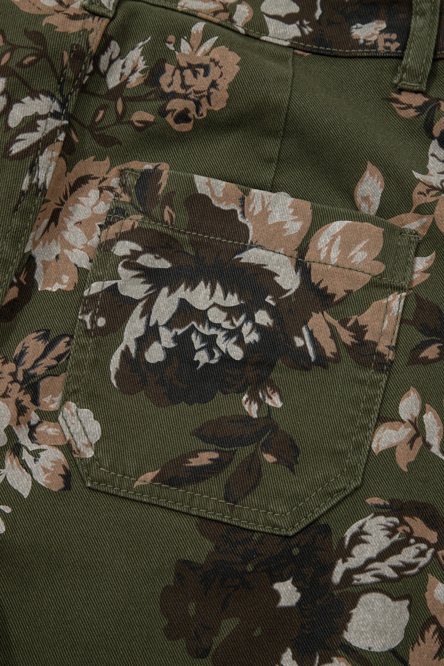 Raw Hem Patch Pocket Floral Print Jeans
