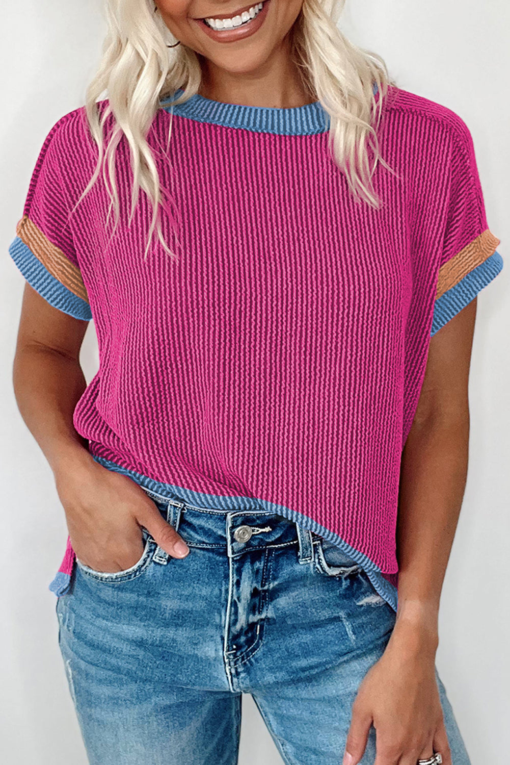 Bright Pink Textured Contrast Trim