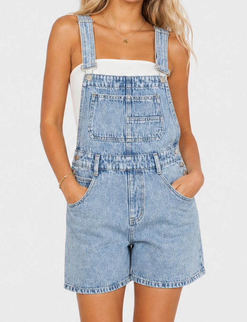 Adjustable Strap Wide Leg Denim Romper