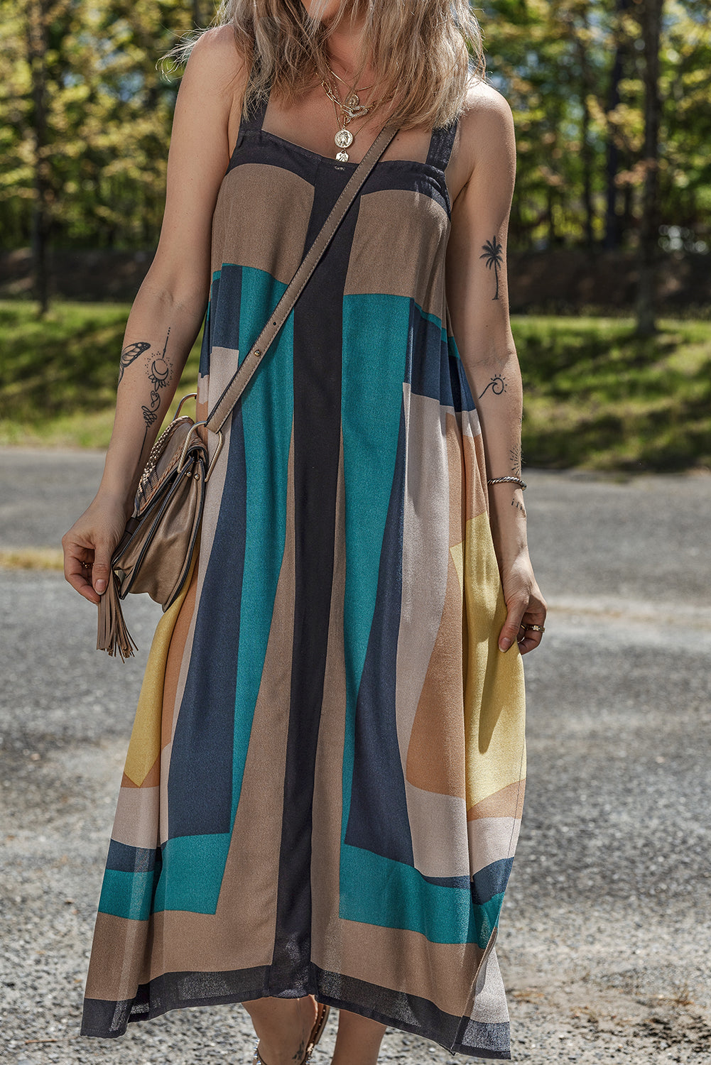 Maxi Retro Geometric Printed Y Back Sleeveless Dress
