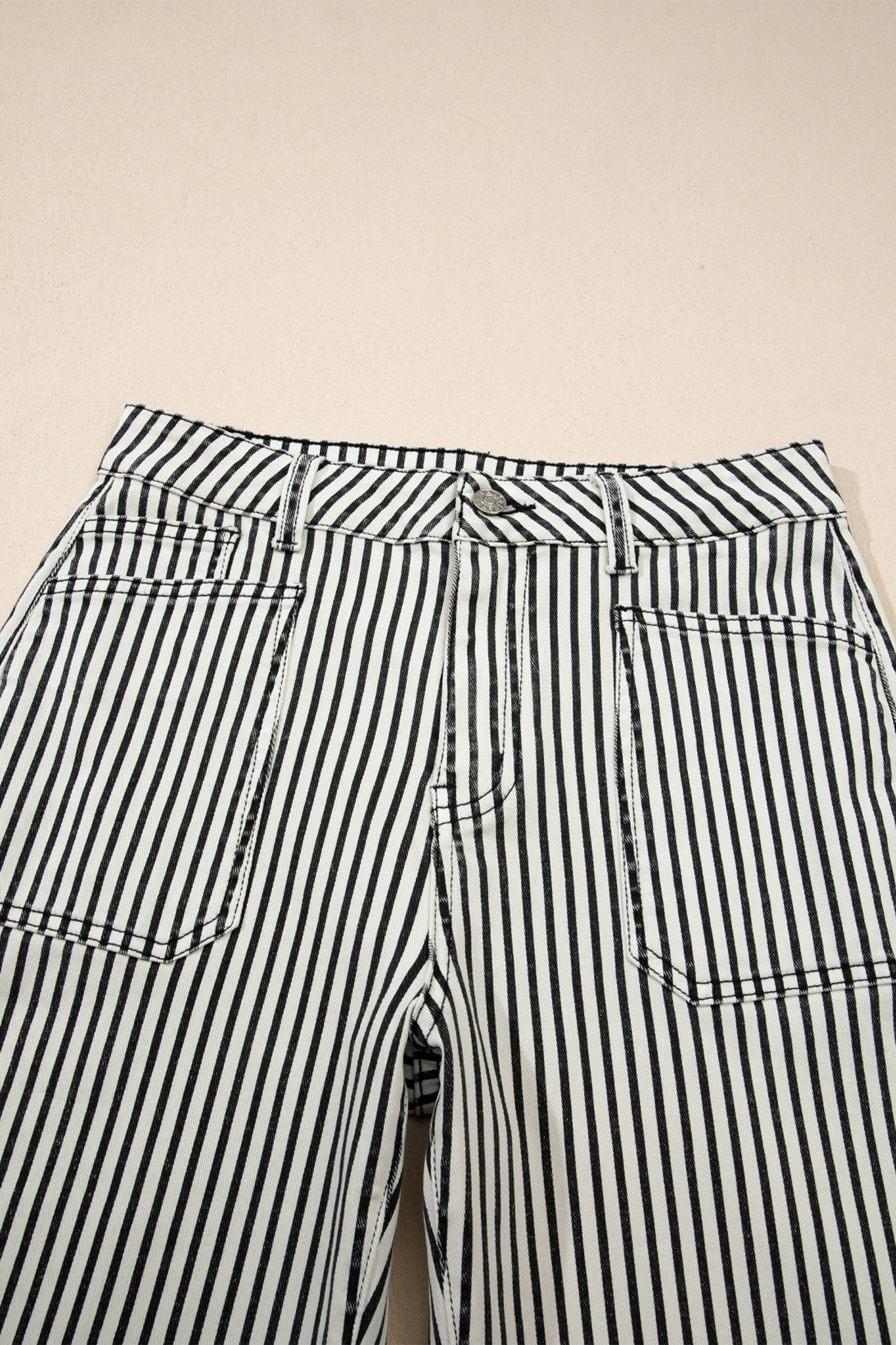 High Waist Patch Pocket Stripe Shift Jeans