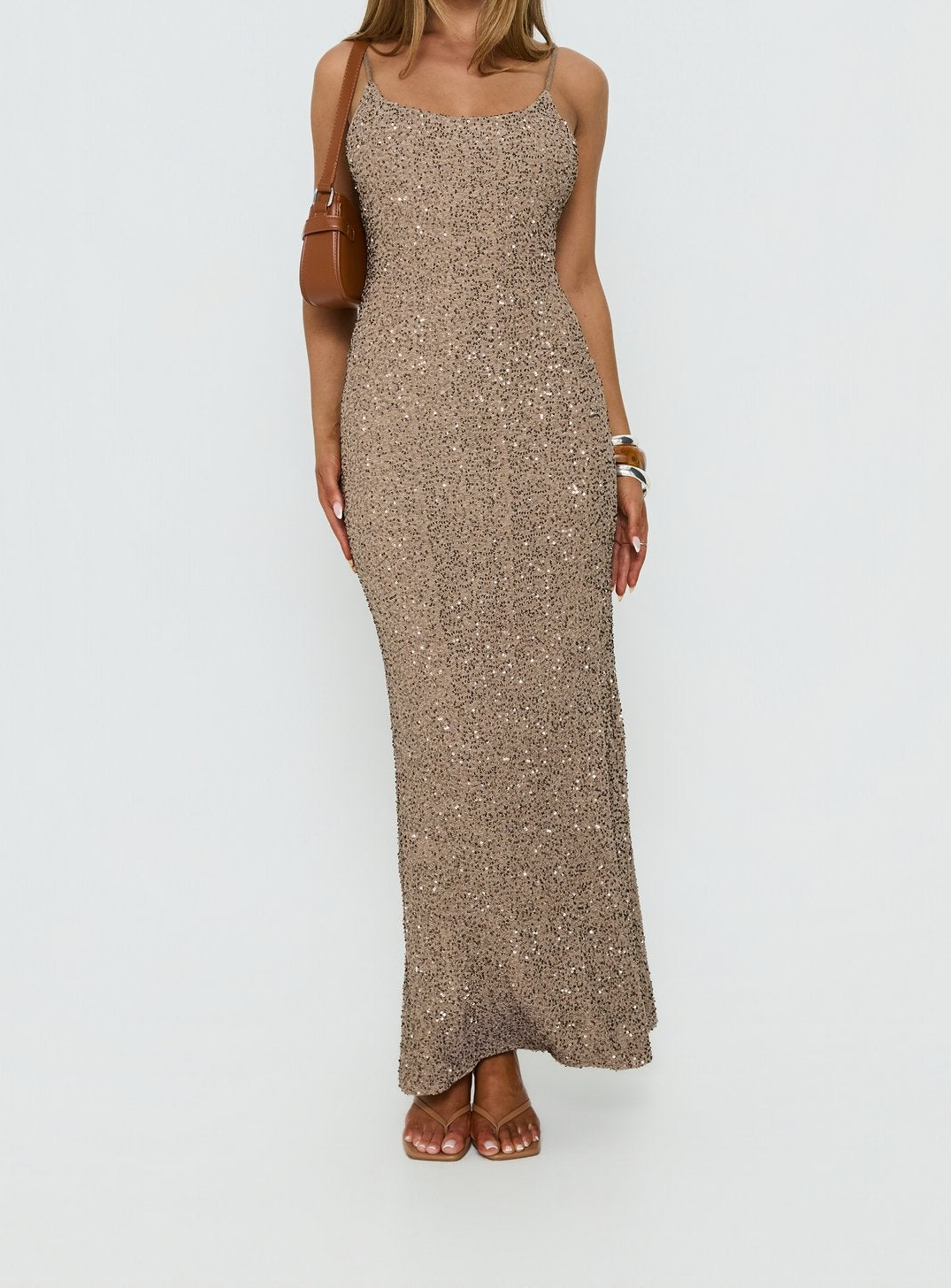 Lace Trim Sequin Detail Maxi Dress