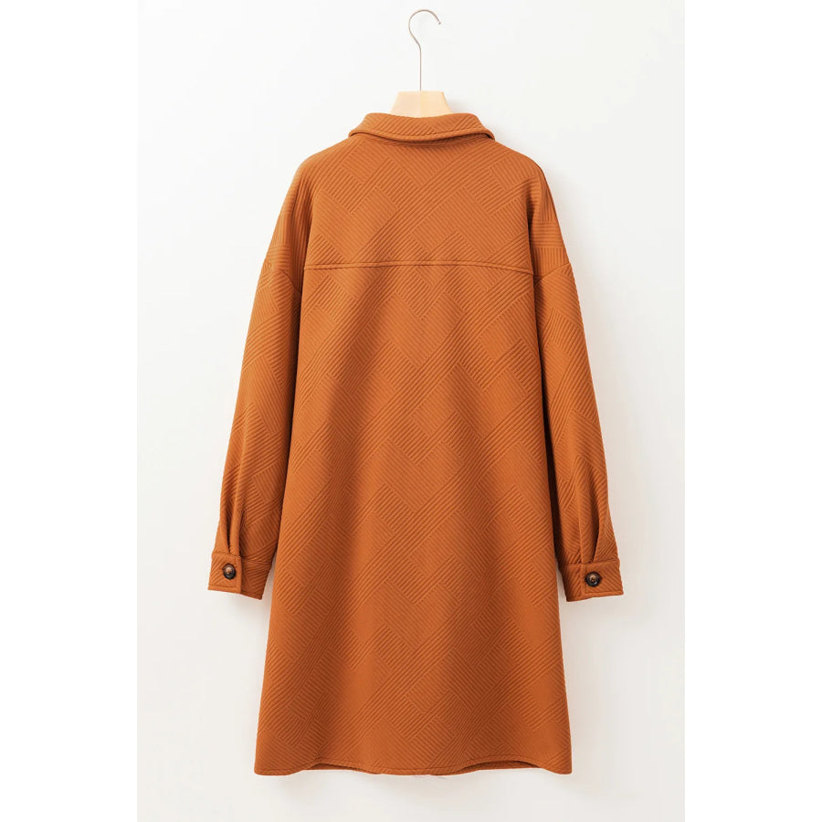 Textured Button Down Collared Neck Coat Jacket