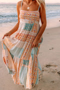 Maxi Boho Patchwork Print Square Neck Sundress