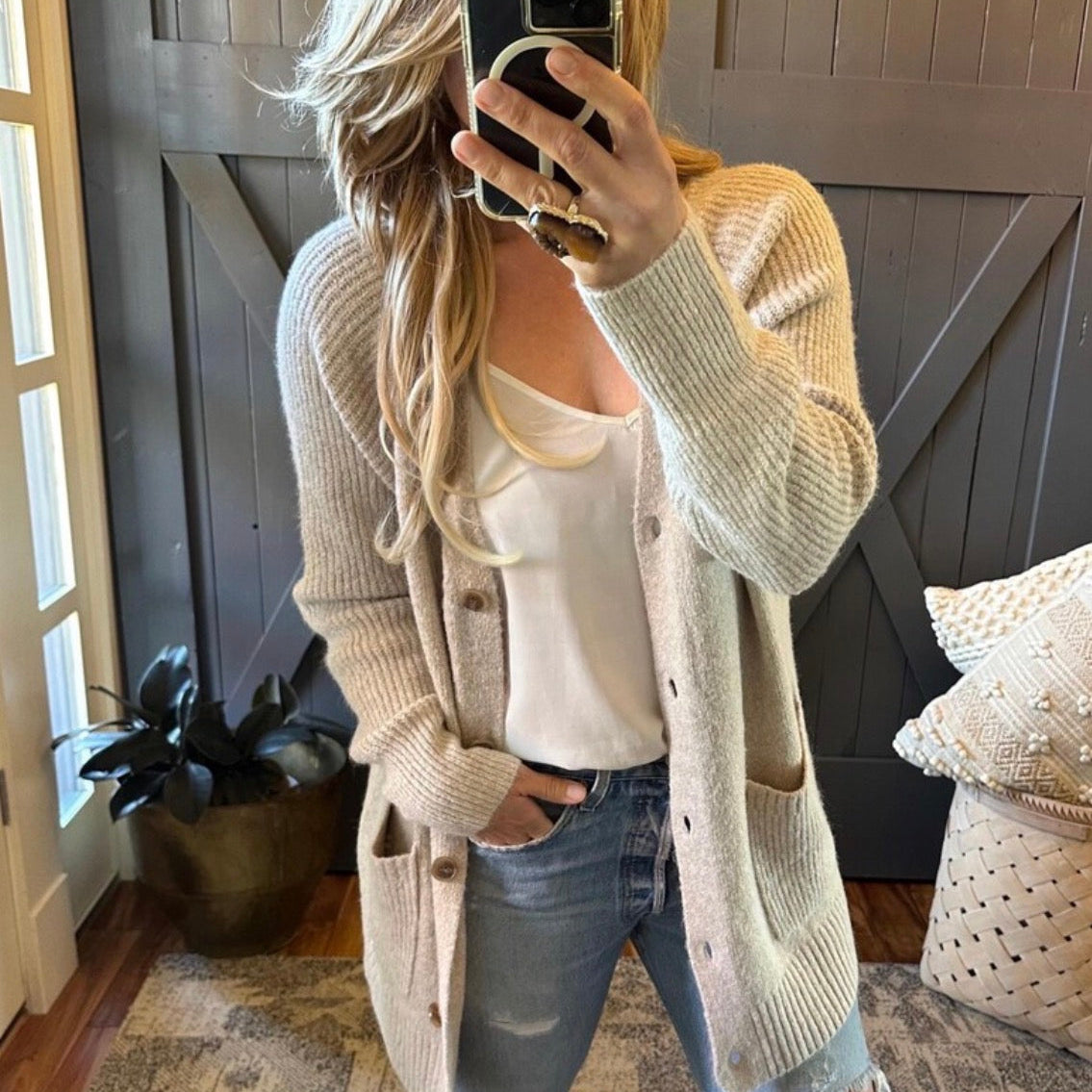 Pocketed Button Front Oversized Longline Cardigan