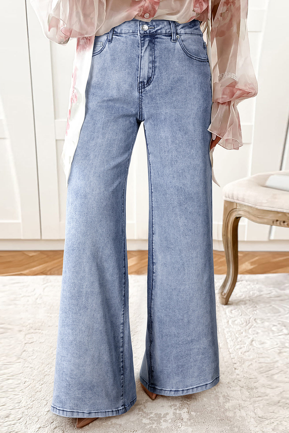 High Waist Button Zip Fly Bell Jeans