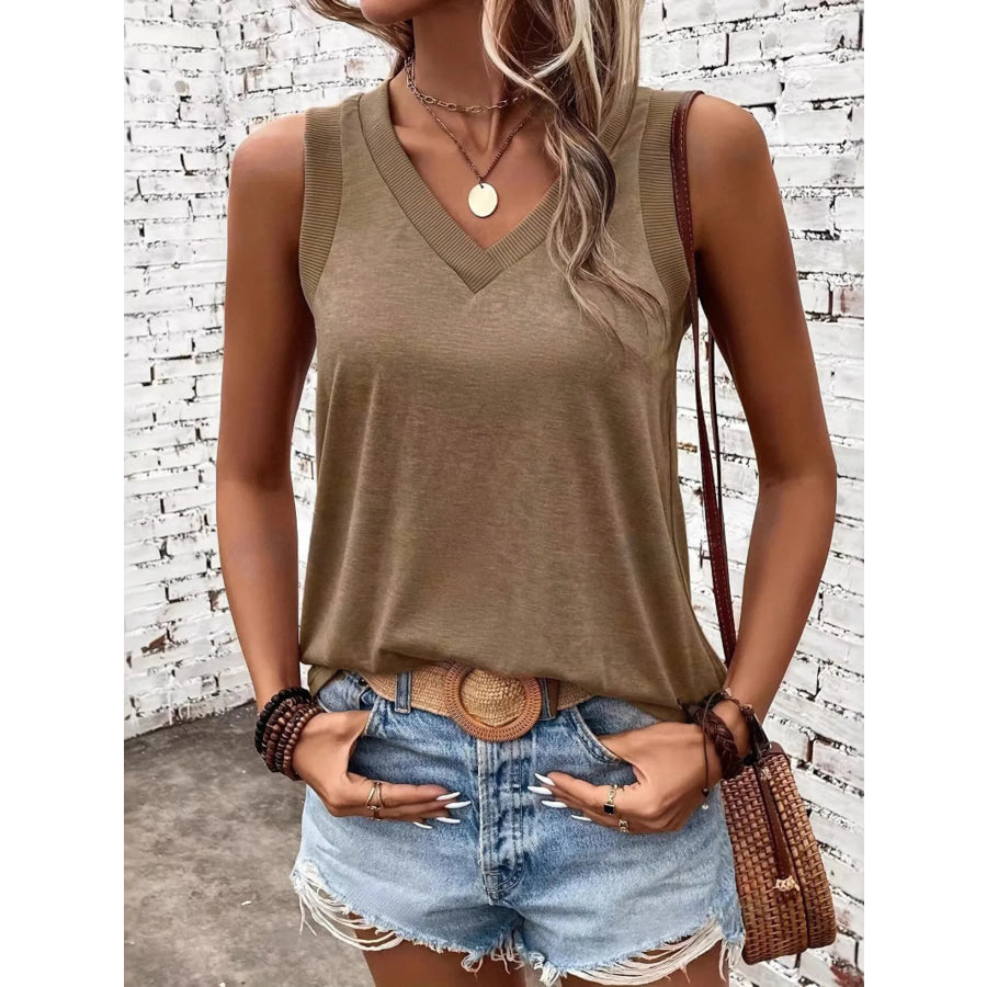 Breathable V Neck Ribbed Band Tank Top