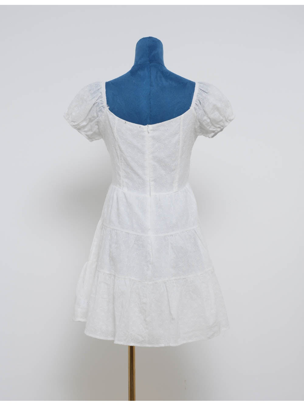 Romantic Eyelet Waist Puff Sleeves Mini Dress