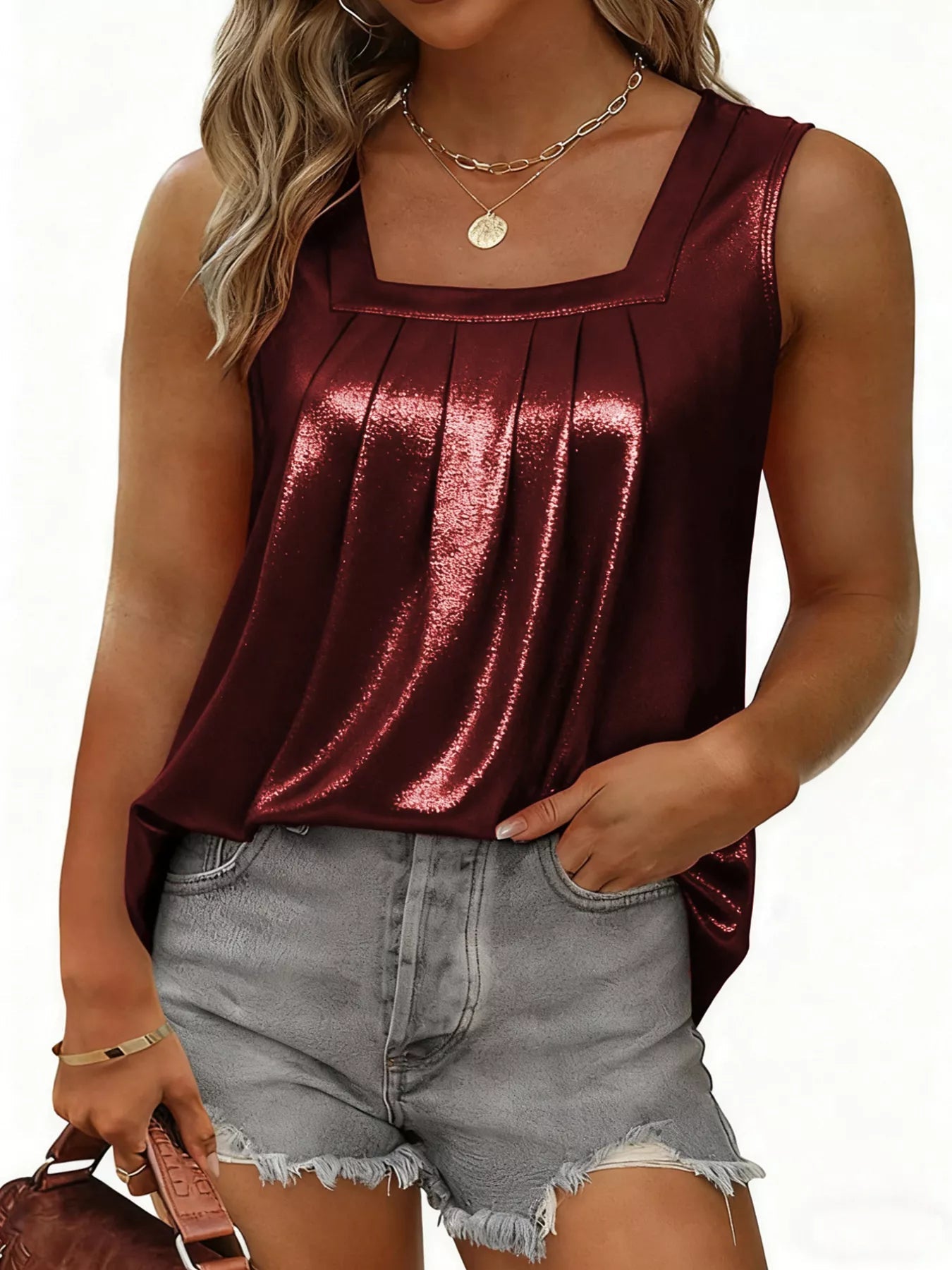 Full Size Pleated Square Neck Tank Plus