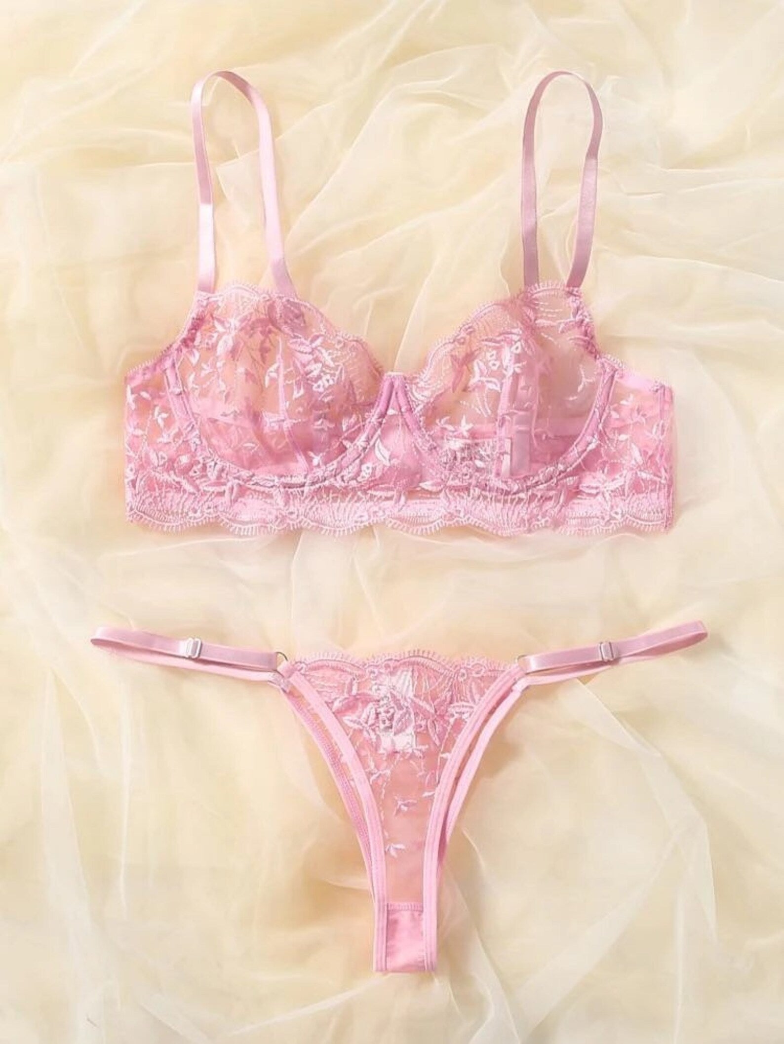 Refined Embroidered Sheer Lingerie Set