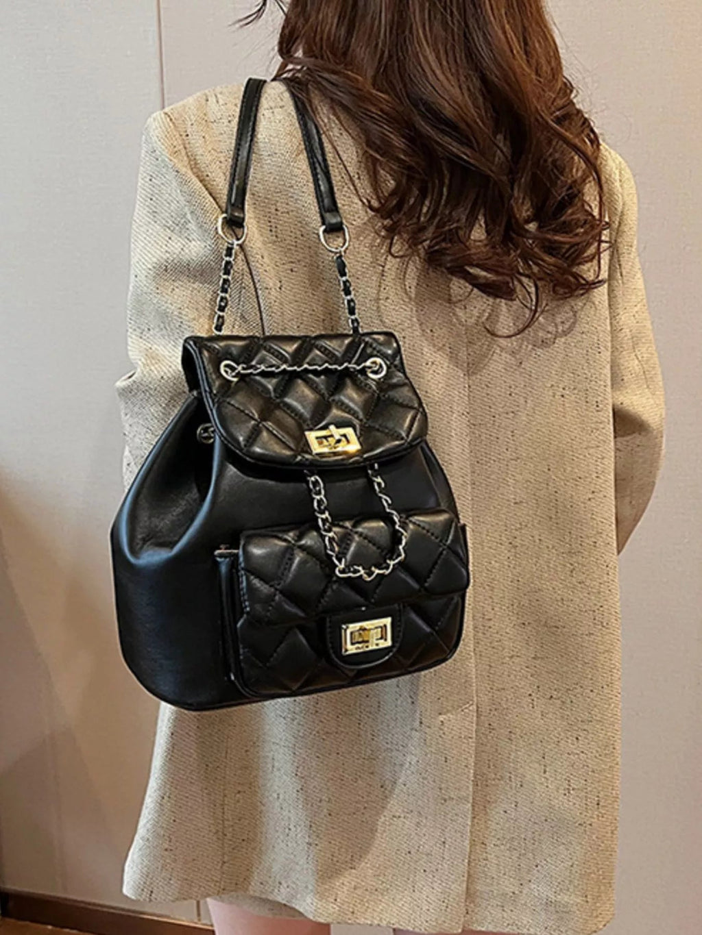 Quilted Chain Decor Backpack Bag