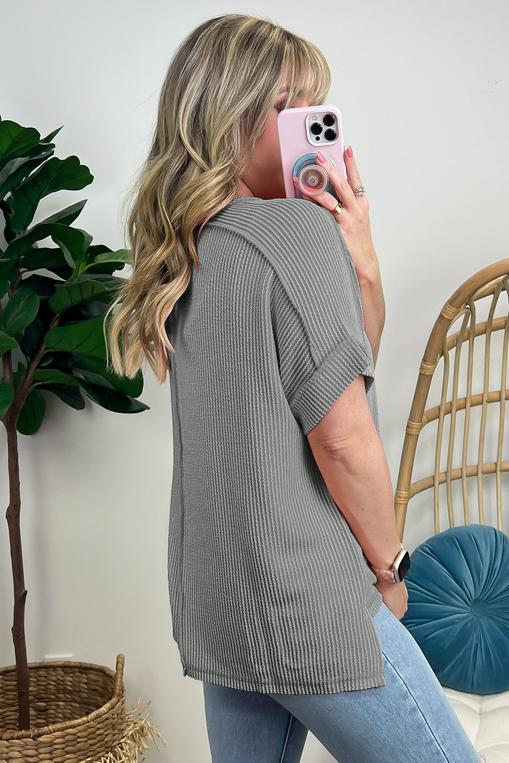 Medium Grey Textured Knit Exposed