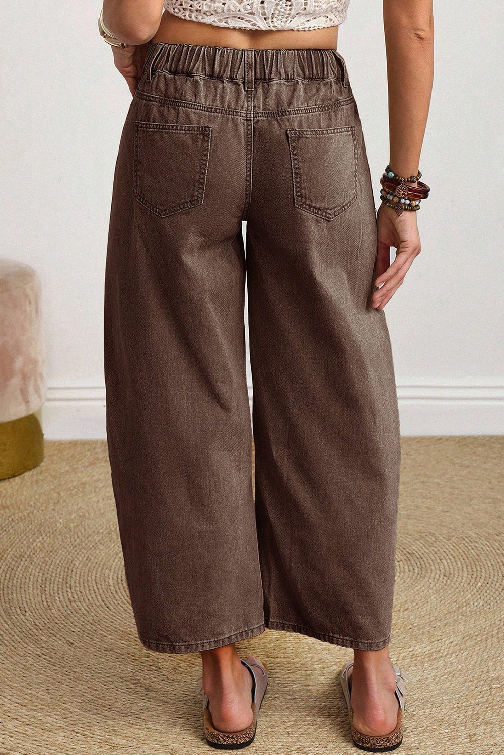 Barrel Patch Pocket Solid Square Ankle-length Jeans